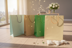 20 Grands Sacs-Cadeaux Coton 31x24cm – Nuances Vertes & Sable