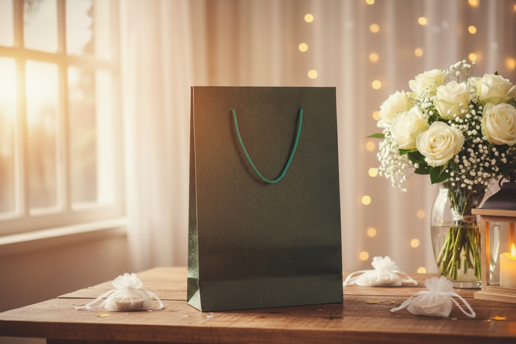 Joshy Craft 100% Cotton Paper Gift Bags – H31.5 × W24.8 × D11.5 cm – 200 gsm – Pack of 20 – Yellow, Black, Sand, Dark Green