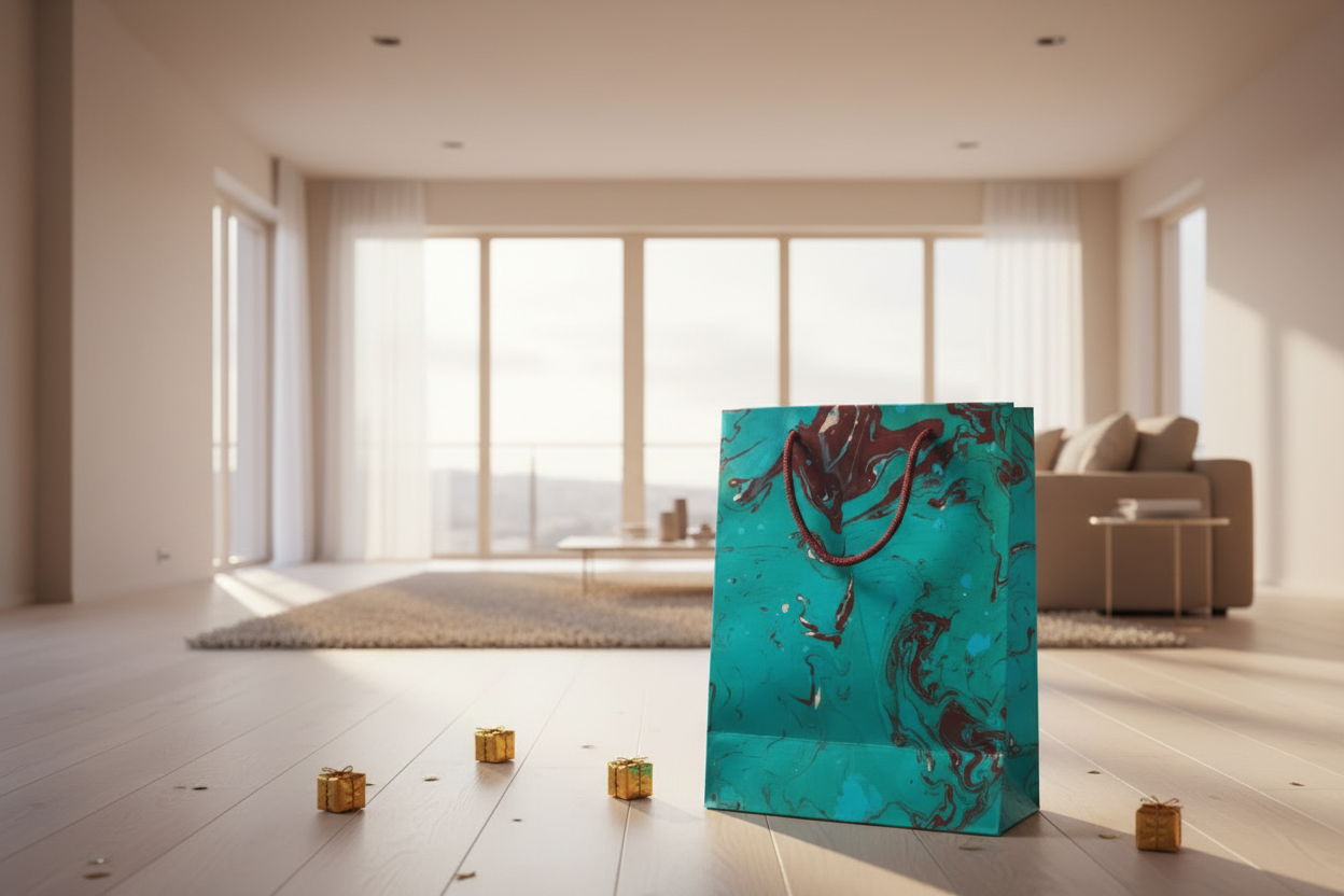 Lot de 20 sacs cadeaux vert marbré et vert brillant – Papier 100% coton fait main 200 gsm H 31.5