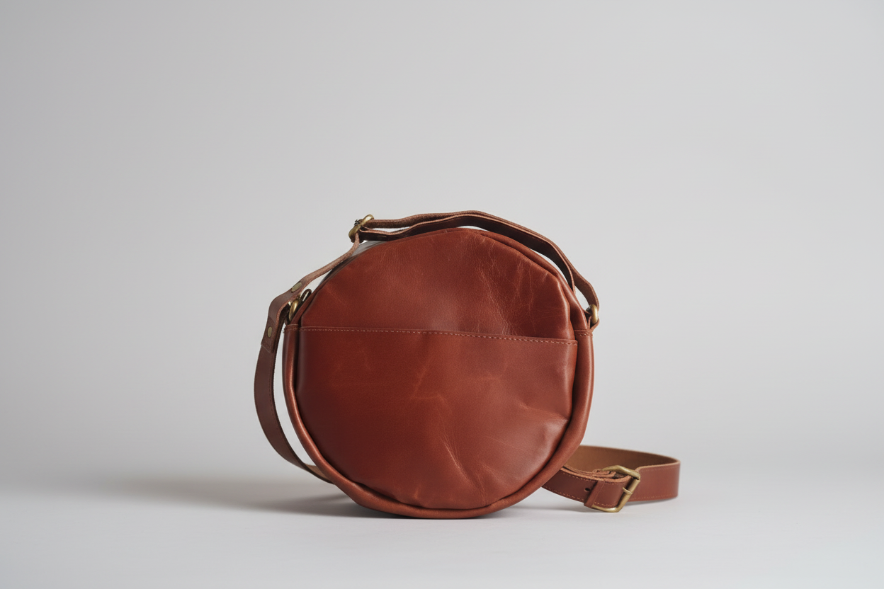L’Élégance Artisanale : Petit Sac Rond en Cuir (20 cm)