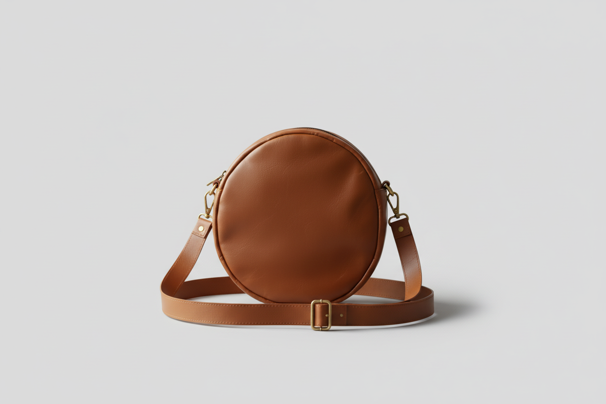 Sac Bandoulière Rond Vintage en Cuir 25cm – Grand Format Chic