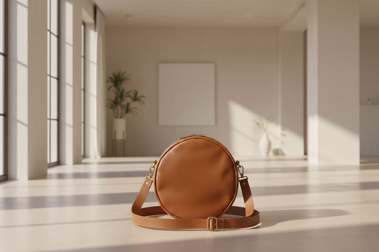 L’Élégance Artisanale : Petit Sac Rond en Cuir (20 cm)