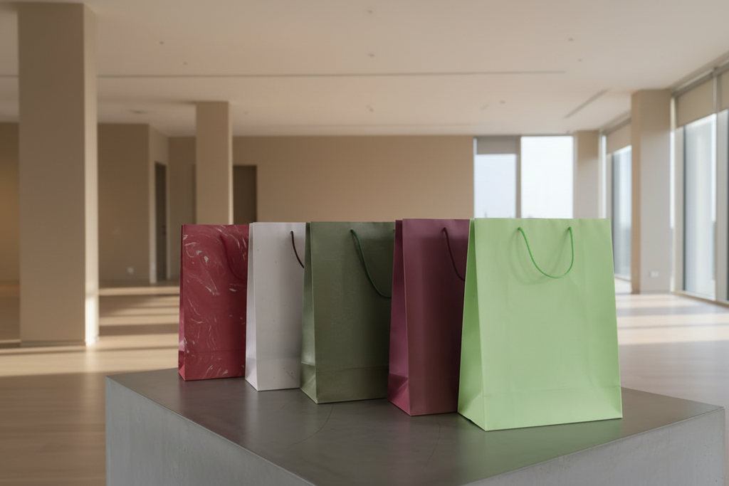 20 Grands Sacs-Cadeaux Coton 31x24cm – Bordeaux, Menthe & Olive