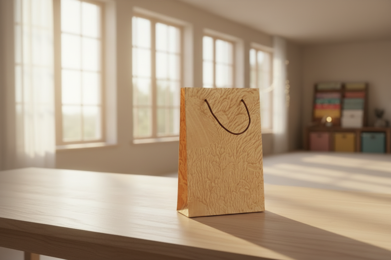 Lot de 20 Sacs-Cadeaux Premium – Effet Bois Clair (Format Moyen H 28 L19 L7.5