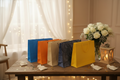 20 Grands Sacs-Cadeaux XXL Coton 41x33cm – Bleu, Orange & Jaune