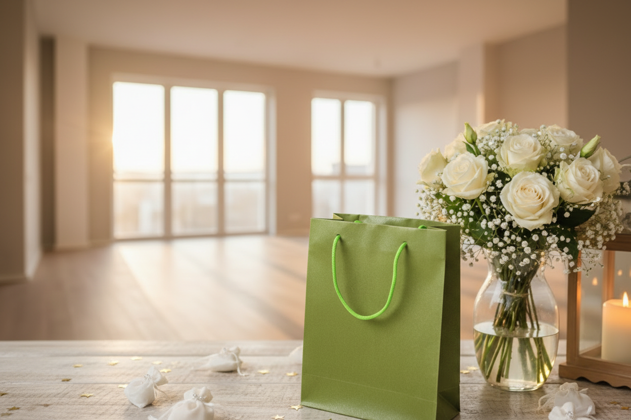 Lot de 20 sacs cadeaux vert marbré et vert brillant – Papier 100% coton fait main 200 gsm H 31.5