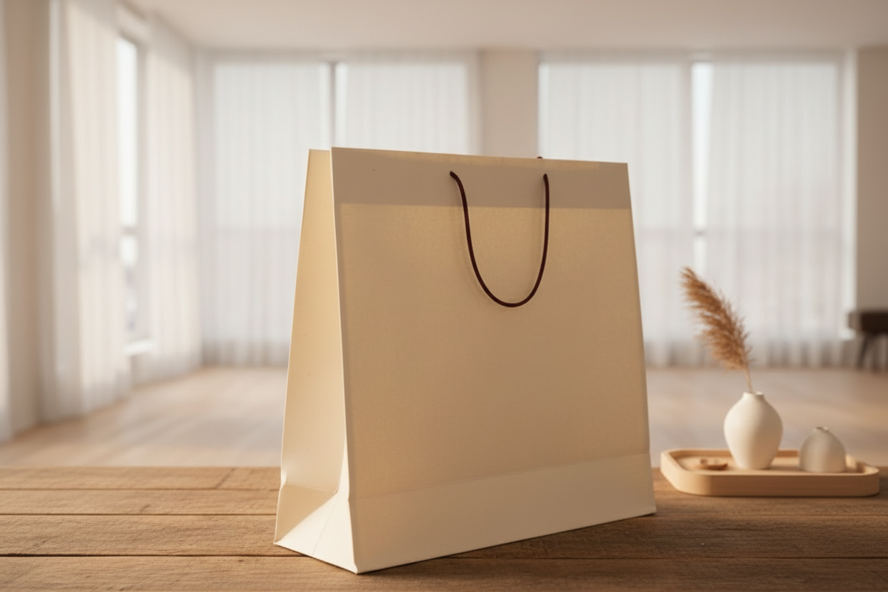 Joshy Craft – Sacs‑cadeaux en papier coton 100% – H 33,5 × L 41,5 × l 11 cm – 200 gsm – Faits main – Lot de 20 – Assortiment de couleurs (marron chocolat, vert pistache, blanc naturel moucheté, bleu royal, bois noyer, vert sapin satiné