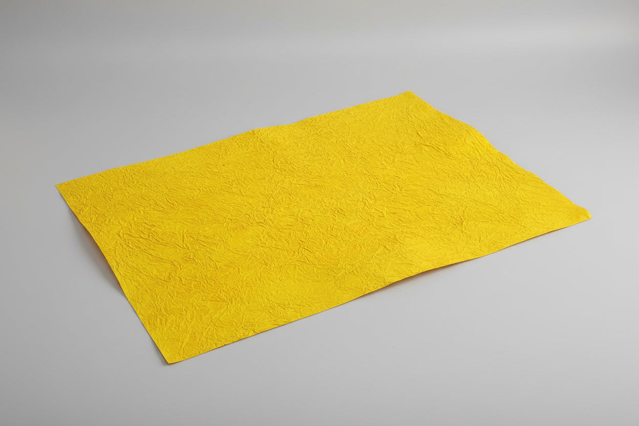 Papier Coton Artisanal 50x70 cm – Jaune Soleil à Texture Froissée