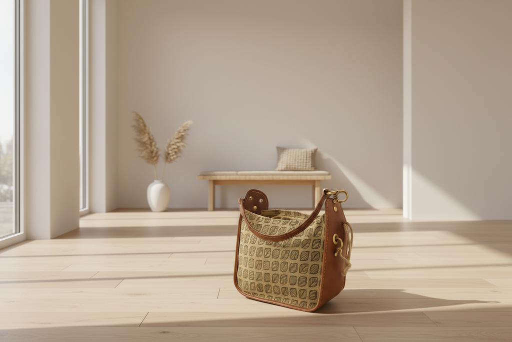 Hobo Bag in Leather &amp; Printed Canvas – Bohemian Chic Style